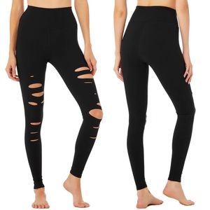 Alo Yoga High Waist Ripped Warrior Leggings: Black